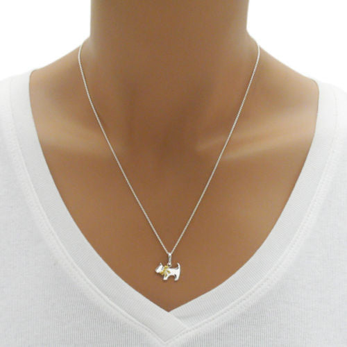 Adorable Dog with Gold Ribbon Design Pendant | Wholesale 925 Sterling Silver Pendant | Alternate