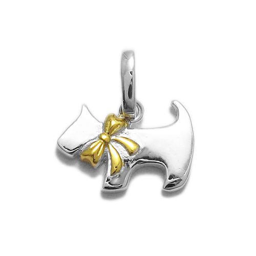 Adorable Dog with Gold Ribbon Design Pendant | Wholesale 925 Sterling Silver Pendant | Alternate