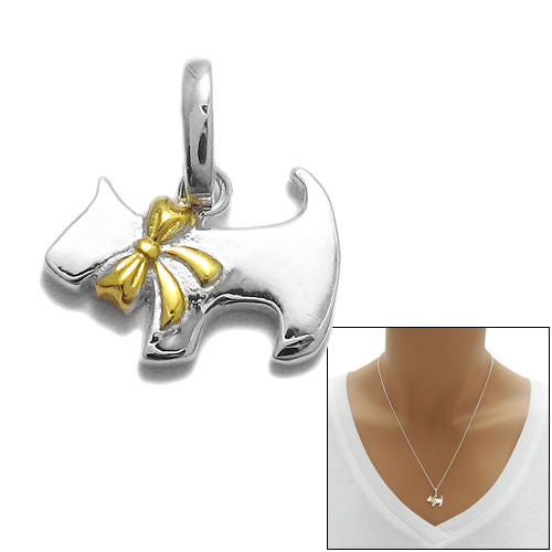 Adorable Dog with Gold Ribbon Design Pendant | Wholesale 925 Sterling Silver Pendant | Main 