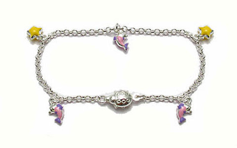 Lovely Child's 6" Bracelet with Painted Stars and Dolphins | Wholesale 925 Sterling Silver Jewelry