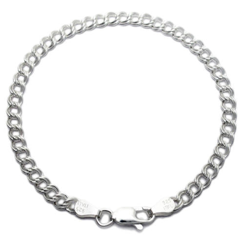 Classic Sterling Silver Double Link Charm Bracelet 4mm (060 Gauge). Available in 3 Lengths