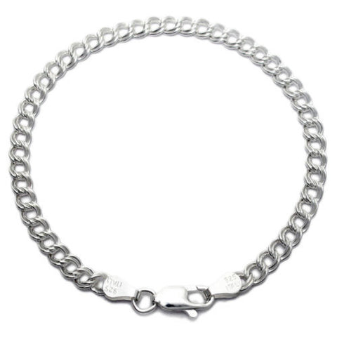 Classic Sterling Silver Double Link Charm Bracelet 4mm (060 Gauge). Available in 3 Lengths