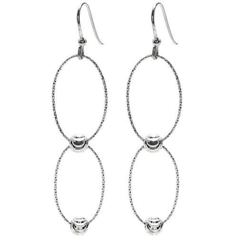 Double oval moon bead hanging earrings | Wholesale 925 Sterling Silver Earrings - Jewelry | Main Photo