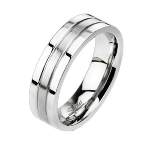 Dual finish stainless steel ring with brushed center | Wholesale 316L stainless steel rings - Jewelry | Alternate Photo
