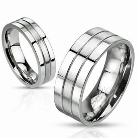 Dual finish stainless steel ring with brushed center | Wholesale 316L stainless steel rings - Jewelry | Main Photo