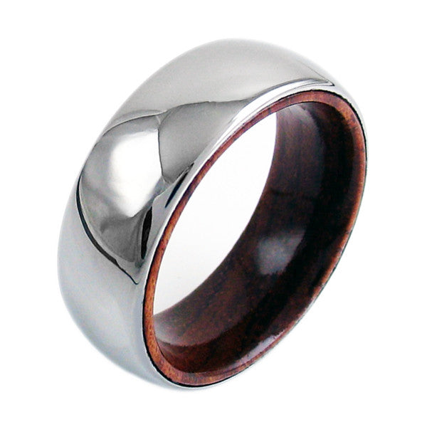 Dome ring with wood inner band & tungsten outer band | Wholesale Tungsten Rings - Wedding Bands | Alternate photo