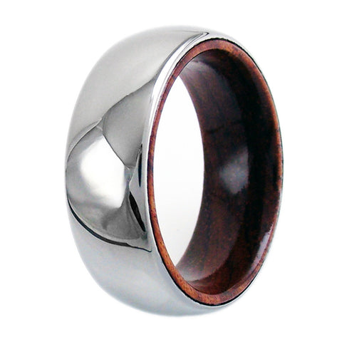 Dome ring with wood inner band & tungsten outer band | Wholesale Tungsten Rings - Wedding Bands | Main photo