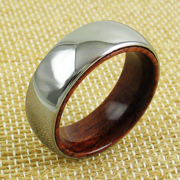 Dome ring with wood inner band & tungsten outer band | Wholesale Tungsten Rings - Wedding Bands | Matt photo