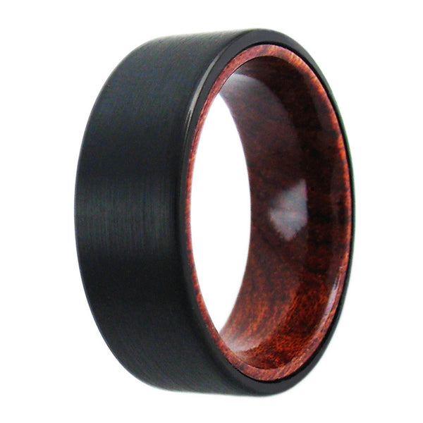 Flat black tungsten outer band with wood inner band | Wholesale Tungsten Rings - Wedding Bands | Main photo