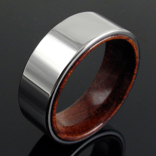Flat ring with wood inner band & tungsten outer band | Wholesale Tungsten Rings - Wedding Bands | Matt photo