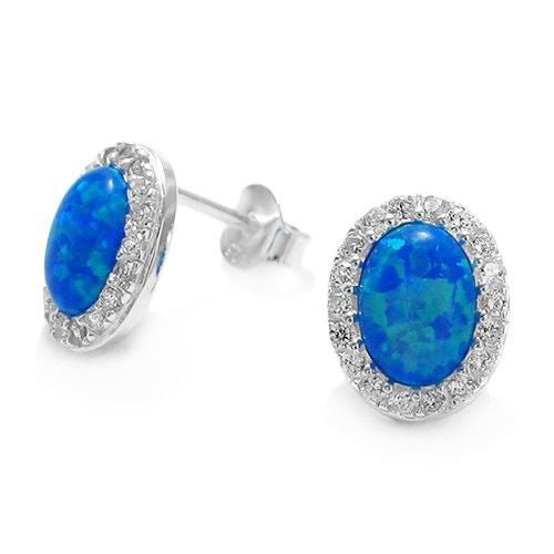 Created Opal Cabochon Earrings with Surrounding CZs | Wholesale Sterling Silver Jewelry | Main