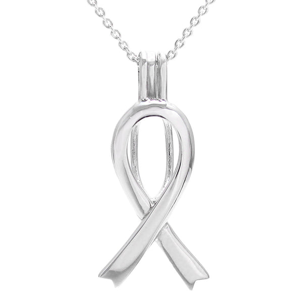 Simple Elegant Awareness Ribbon Sterling Silver Pearl Cage | Wholesale 925 Sterling Silver Jewelry | Alternate photo