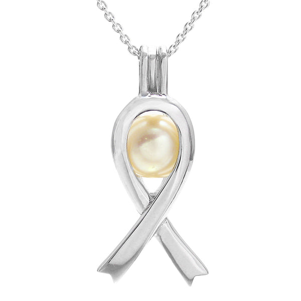 Simple Elegant Awareness Ribbon Sterling Silver Pearl Cage | Wholesale 925 Sterling Silver Jewelry | Main photo