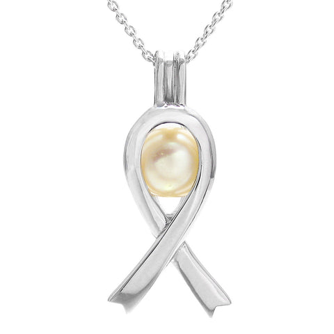 Simple Elegant Awareness Ribbon Sterling Silver Pearl Cage | Wholesale 925 Sterling Silver Jewelry | Main photo