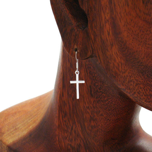 Simple hanging cross earrings on hooks | Wholesale 925 Sterling Silver Jewelry | Alternate Photo