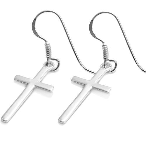 Simple hanging cross earrings on hooks | Wholesale 925 Sterling Silver Jewelry | Item Photo