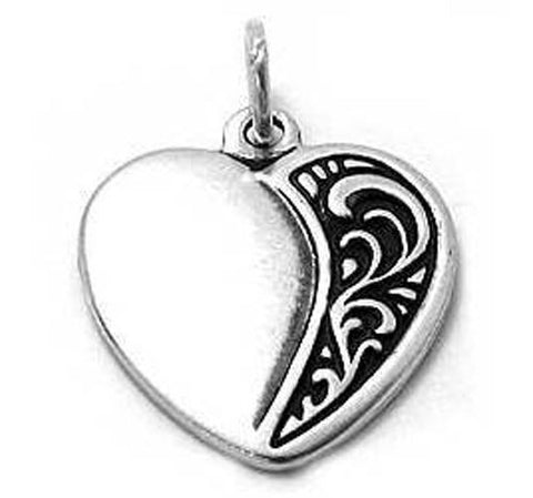 Sophisticated and Elegant Heart Charm with Filigree Pattern. Wholesale Sterling Silver Charms - Jewelry