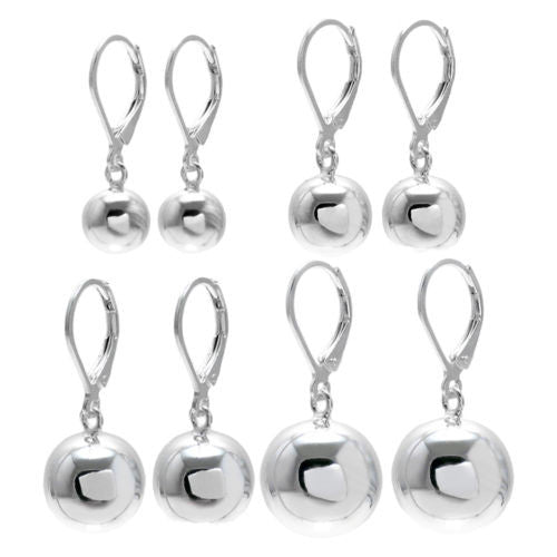 High Polished Sterling Silver Ball Stud Earring Set Of 7 Sizes 2,3,4,5,6,
