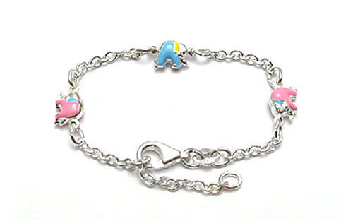 Extraordinary Child's Bracelet with Multi-Colored Painted Elephants | Wholesale 925 Sterling Silver Jewelry
