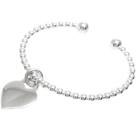 Delicate Engravable Baby Bead Cuff Bracelet with Dangling Heart Pendant - 4.5 Inch | Wholesale 925 Sterling Silver Jewelry | Main