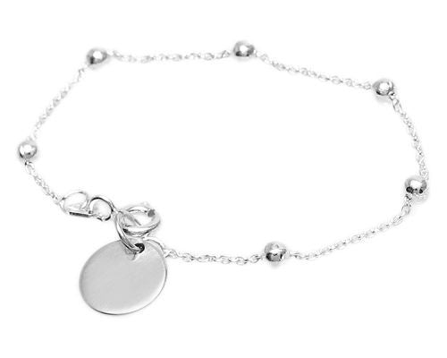 Glamorous Beaded Baby Bracelet with Dangling Engravable Disc | Wholesale 925 Sterling Silver Jewelry | Main