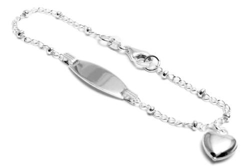 Impeccable Child's Engravable I.D. Beaded Bracelet with Dangling Heart | Wholesale 925 Sterling Silver Jewelry | Main