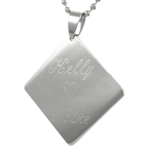 Engravable diamond shaped pendant with ball chain | Wholesale 316L Stainless Steel Jewelry | Main photo