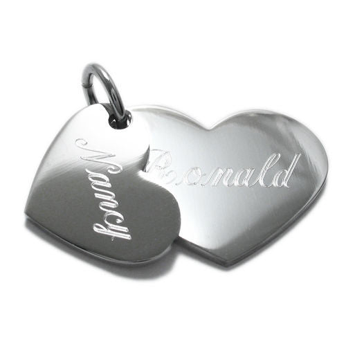 Engravable double heart pendant with ball chain | Wholesale 316L Stainless Steel Jewelry | Main photo