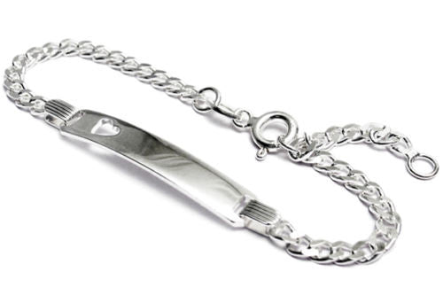 Pretty Engravable Figaro Child's I.D. Bracelet with Etched Heart | Wholesale 925 Sterling Silver Jewelry | Main