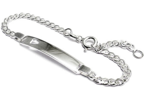Pretty Engravable Figaro Child's I.D. Bracelet with Etched Heart | Wholesale 925 Sterling Silver Jewelry | Main
