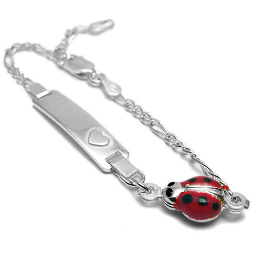Stunning Engravable  Figaro Child's I.D. Adjustable Bracelet with Ladybug | Wholesale 925 Sterling Silver Jewelry | Main