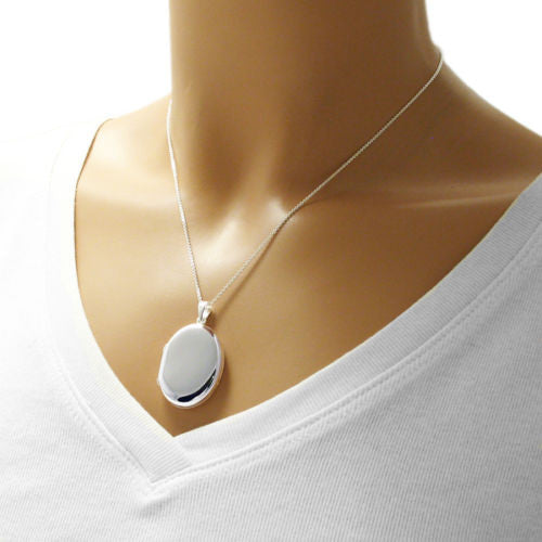 Polished Engravable Flat Oval Locket - Large | Wholesale 925 Sterling Silver Jewelry | Alternate
