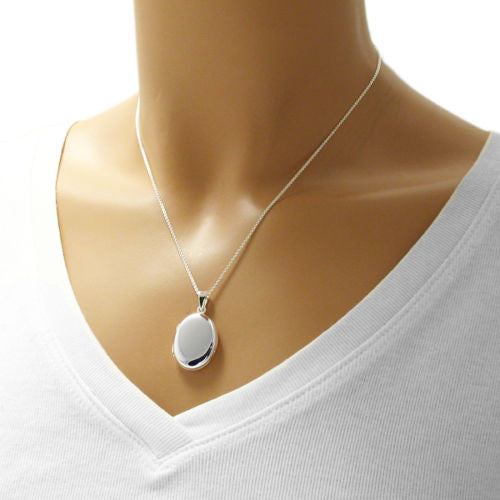 Polished Engravable Flat Oval Locket - Medium | Wholesale 925 Sterling Silver Jewelry | Alternate