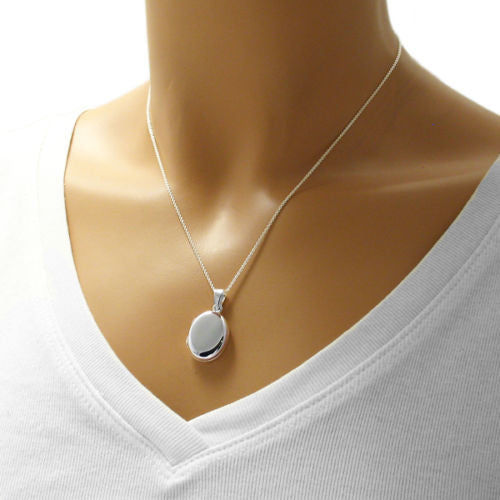 Sterling Silver Polished Oval Locket Necklace