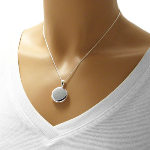 Dainty Engravable Flat Round Locket - 18mm | Wholesale 925 Sterling Silver Jewelry | Alternate