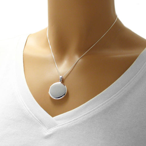 Dainty Engravable Flat Round Locket - 22mm | Wholesale 925 Sterling Silver Jewelry | Alternate