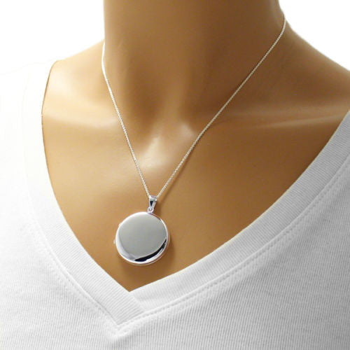 Dainty Engravable Flat Round Locket - 25mm | Wholesale 925 Sterling Silver Jewelry | Alternate