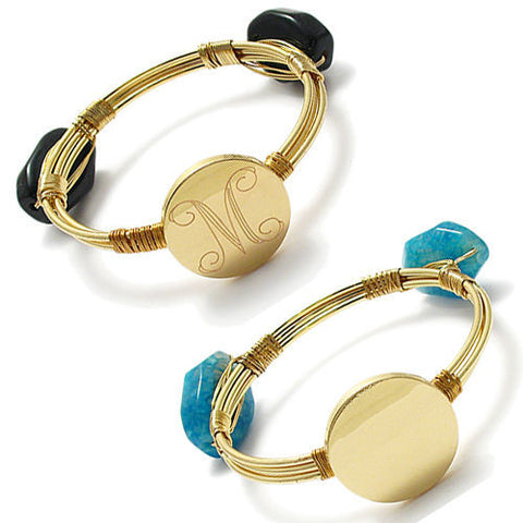 Radiant Engravable Gold Plated Stone Bangle Cuff Bracelet - 7 Inch | Wholesale Fashion Jewelry 