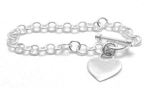 Sterling Silver Chain Link Necklace and Bracelet with Heart Charms