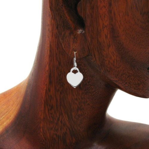Engravable heart shaped hanging earrings | Wholesale 925 Sterling Silver Jewelry | Alternate photo