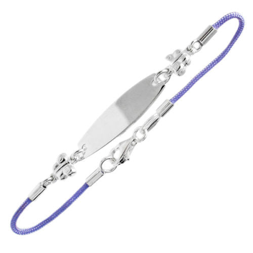 Stylish Child's Engravable Lavender Cord I.D. Bracelet with Butterfly Charms - 6 Inch | Wholesale 925 Sterling Silver Jewelry | Main