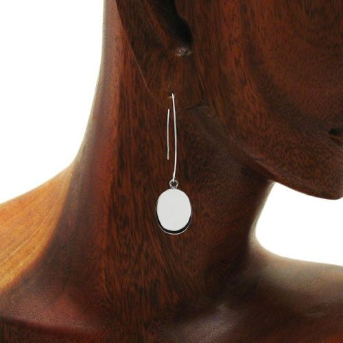 Engravable oval disk hanging earrings | Wholesale 925 Sterling Silver Jewelry | Alternate photo