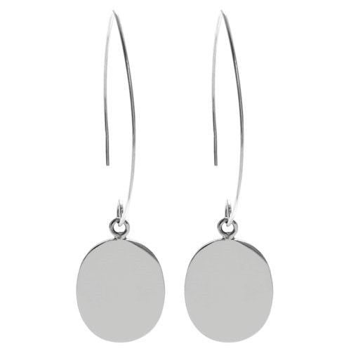 Engravable oval disk hanging earrings | Wholesale 925 Sterling Silver Jewelry | Main photo