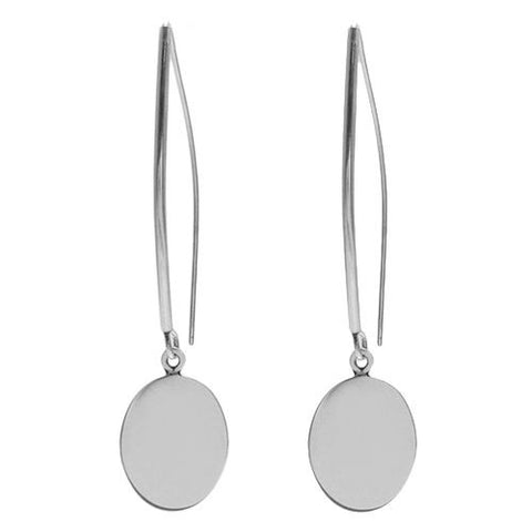 Elegant engravable oval disks on long hanging hook earrings | Wholesale 925 Sterling Silver Jewelry | Item photo