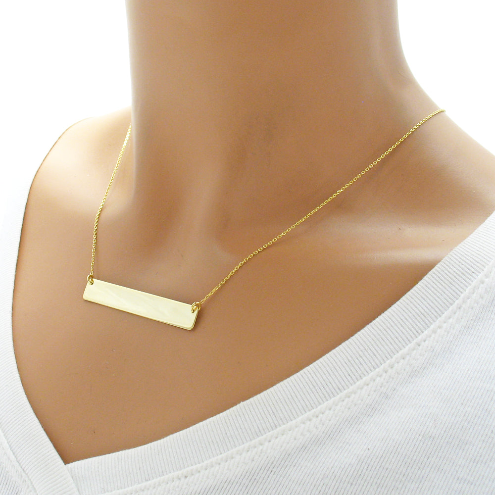 Sterling Silver Engravable 14K Gold Plated Horizontal Bar Necklace
