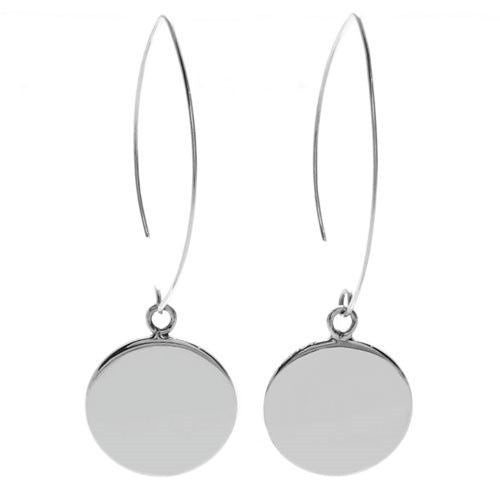 Charming Sterling Silver Engravable Round Disk Fish Hook Hanging Earrings.