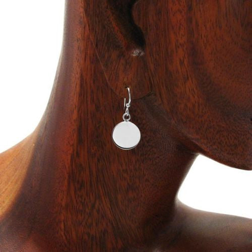 Engravable round disk hanging earrings | Wholesale 925 Sterling Silver Jewelry | Alternate photo