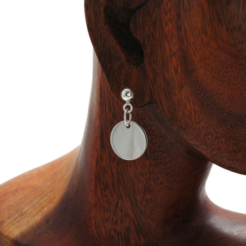 Classic engravable round disk hanging post earrings | Wholesale 925 Sterling Silver Jewelry | Alternate photo
