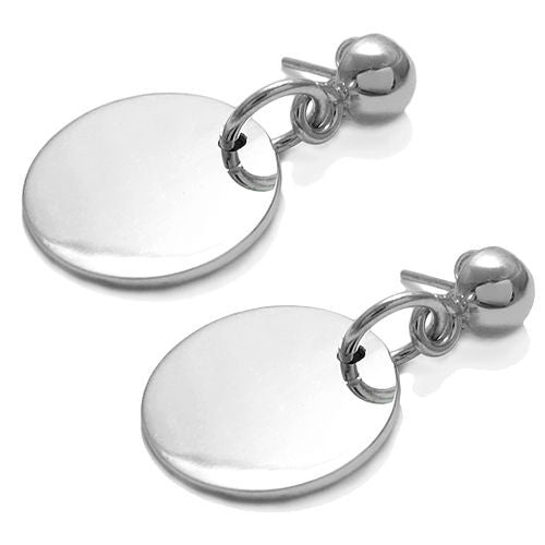 Classic engravable round disk hanging post earrings | Wholesale 925 Sterling Silver Jewelry | Item photo