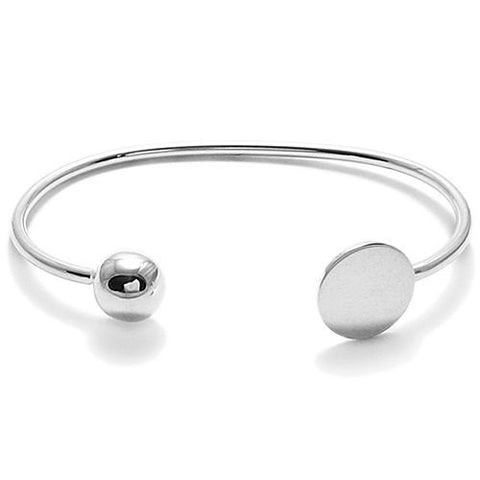 Pretty Alpaca Silver Engravable Round Plate Cuff Bracelet with Bead - 7 Inch | Wholesale Fashion Jewelry | Main